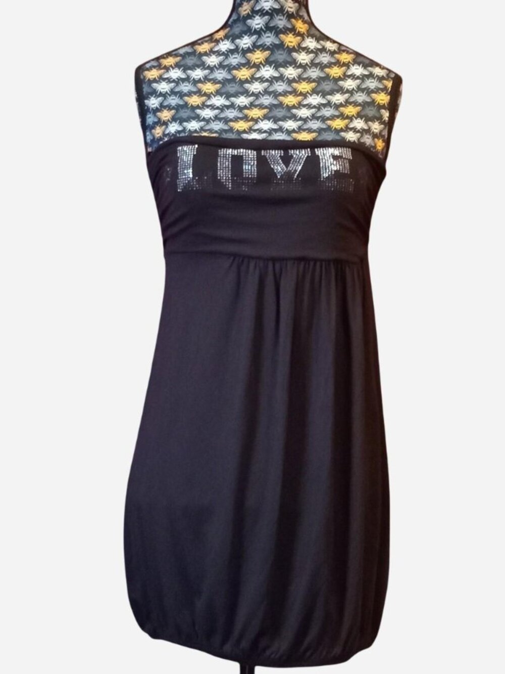 Y2k black JNY brand Love rhinestone long top